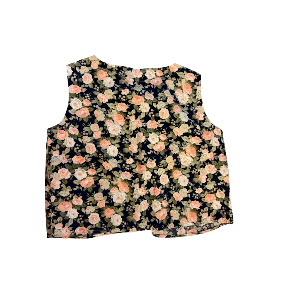 Vintage Gap Floral Vest 100% Cotton Navy Pink Rose Button Down Sleeveless Top S - Picture 3 of 5